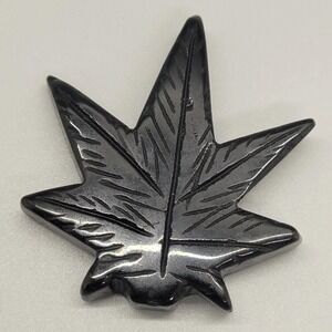 Black Obsidian Cannabis Leaf Carved Stone, Weed Leaf